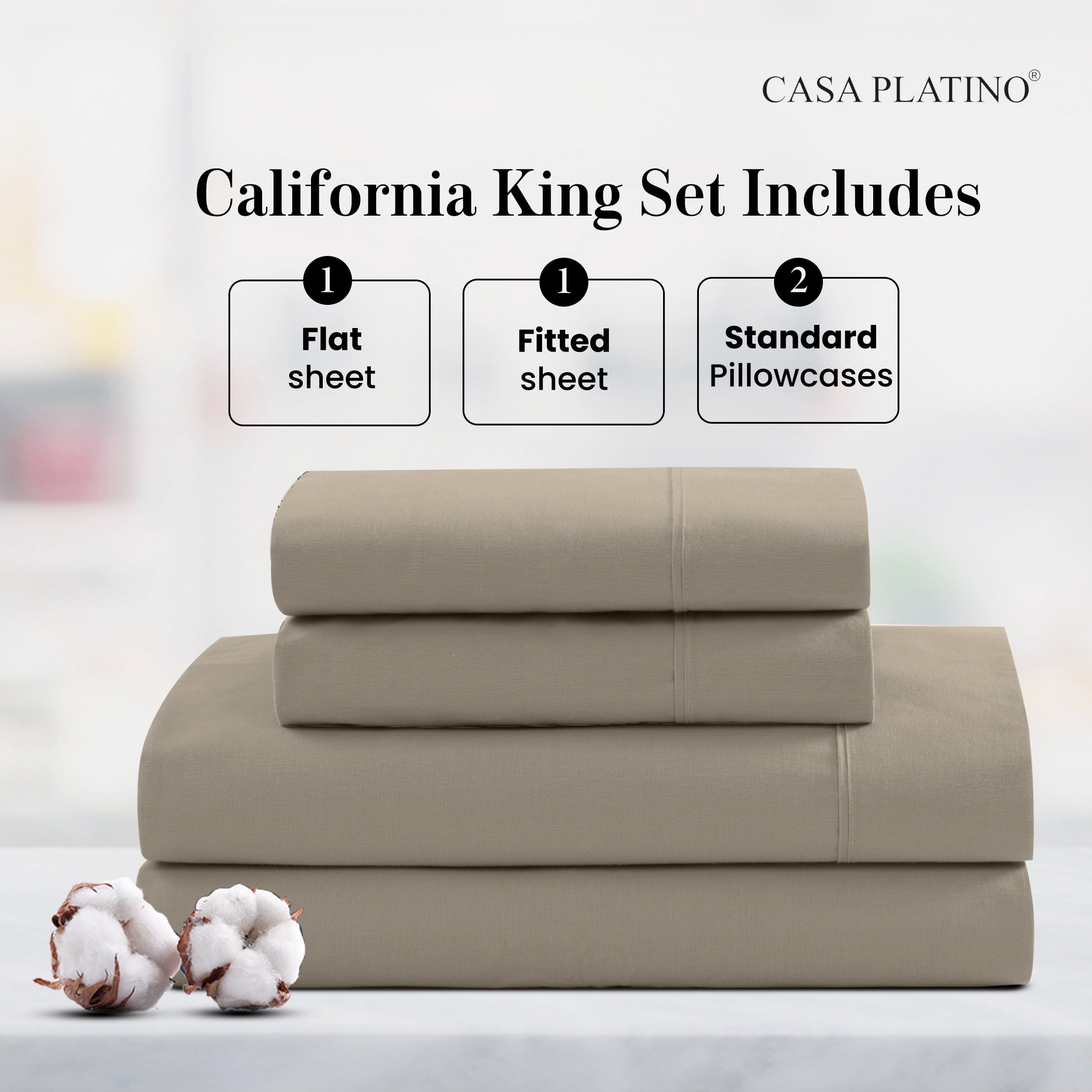Casa Platino 100% Cotton Sheets Set – 4 Piece Cal King Bed Sheet, Soft & Comfy All Season Breathable Percale Weave, 15” Snug Fit Deep Pocket - Image 3