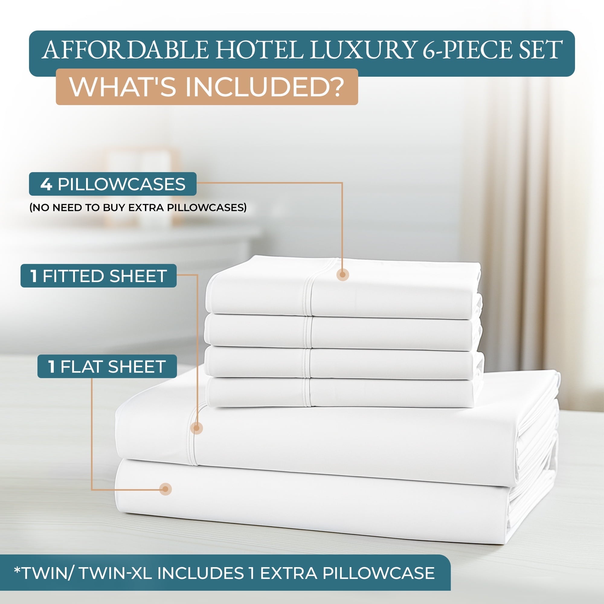 Bed Sheets Set – 6 Piece, 600 Thread Count, 100% Cotton Sheets, Hotel Luxury Sateen Finish, 15" Deep Pocket, Easy to ... - Image 3