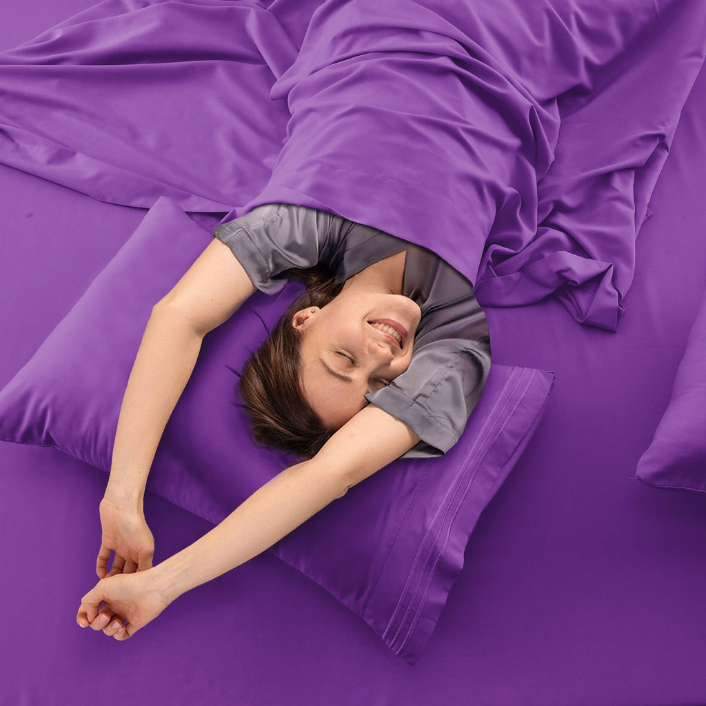 King Bed Sheets - 16 Inch Deep Pocket 6 Piece Microfiber Bedding Sheets & Pillowcase Sets - Purple - Image 5