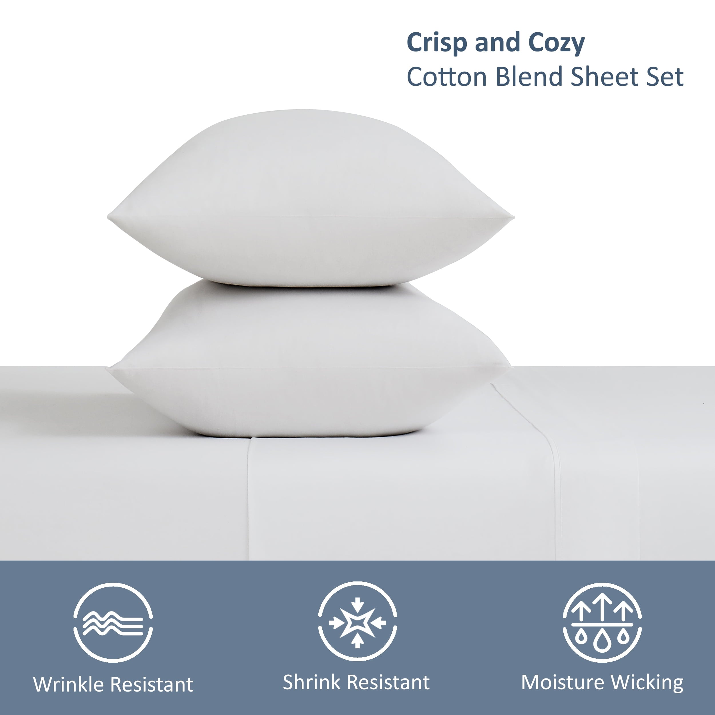 4-Piece 300 Thread Count White Cotton Blend Percale Bed Sheet Set, Queen - Image 5