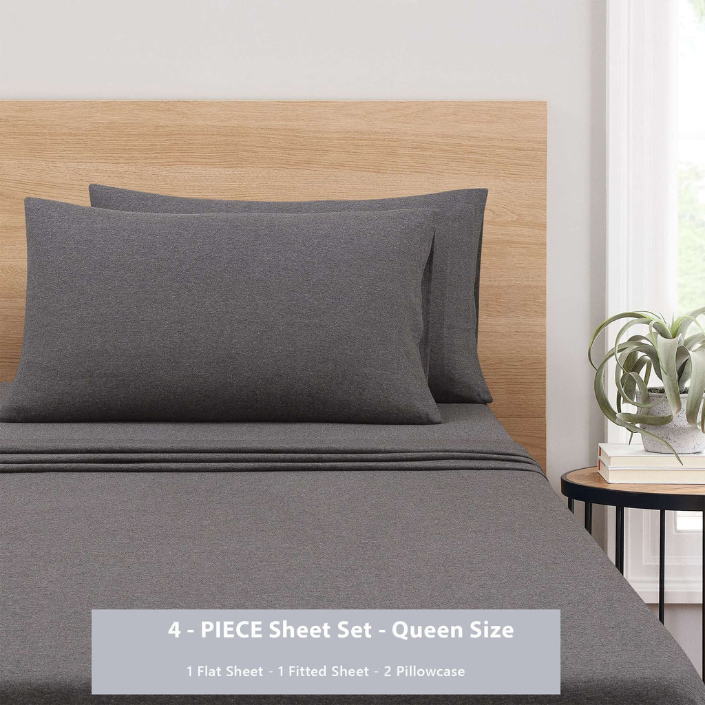 Mainstays Cotton Rich Extra Soft Jersey Bed Sheet Set, Queen, Charcoal, 4 Pieces - Image 4