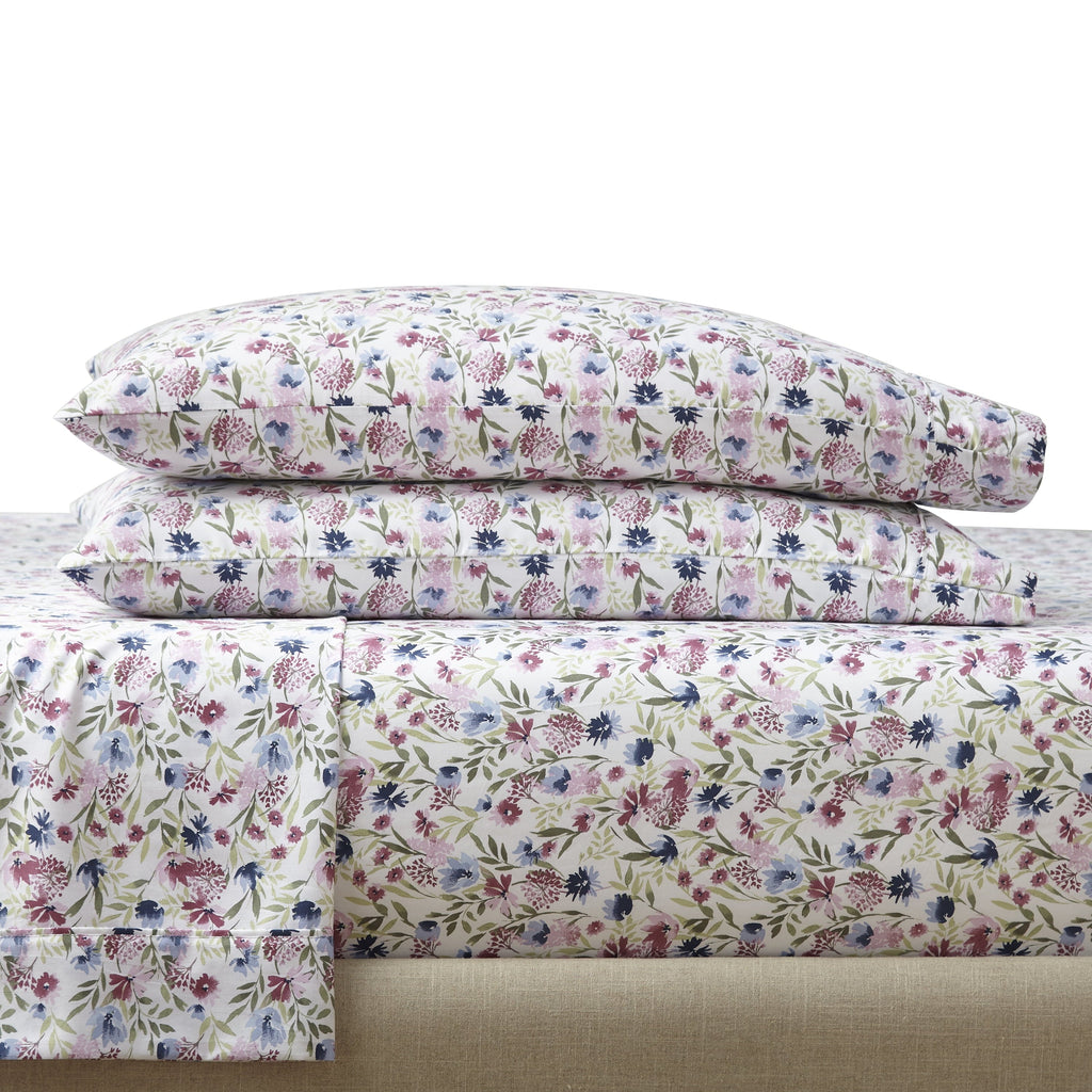 4-Piece 300 Thread Count Bashful Blooms Cool Cotton Sateen Bed Sheet Set, Queen - Image 6