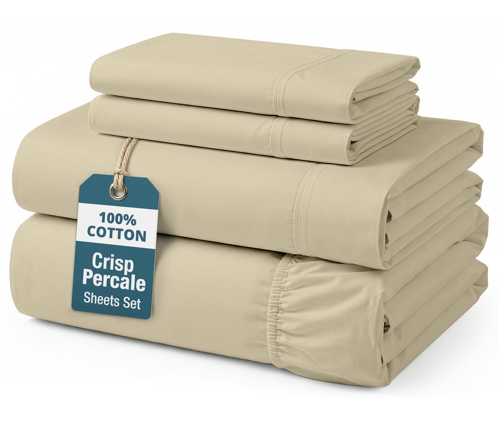 Casa Platino 100% Cotton Sheets Set – 4 Piece Cal King Bed Sheet, Soft & Comfy All Season Breathable Percale Weave, 15” Snug Fit Deep Pocket