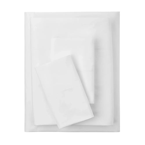 4-Piece 300 Thread Count White Cotton Blend Percale Bed Sheet Set, Queen