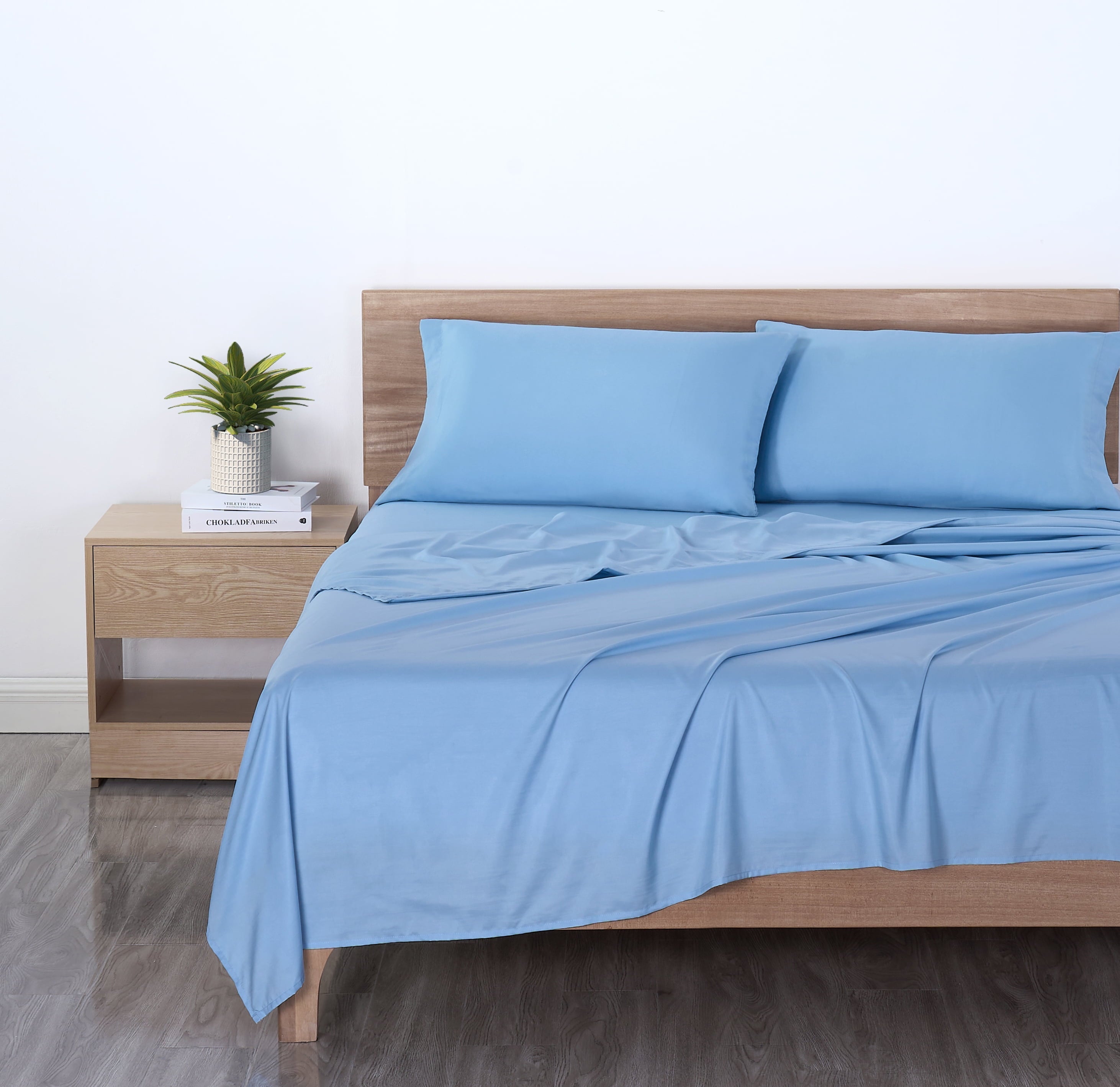 Microfiber Bed Sheet Set, Light Blue, Twin, 3 Piece - Image 2