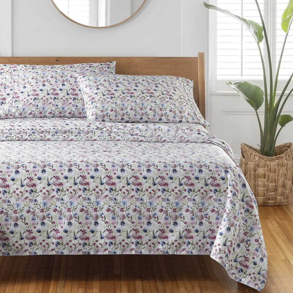 4-Piece 300 Thread Count Bashful Blooms Cool Cotton Sateen Bed Sheet Set, Queen - Image 3