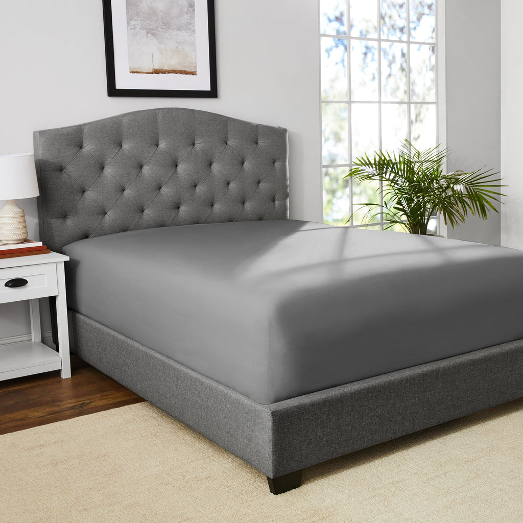 Solid Soothing-Gray Cotton Blend Fitted Sheet, Twin/Twin XL - Image 2