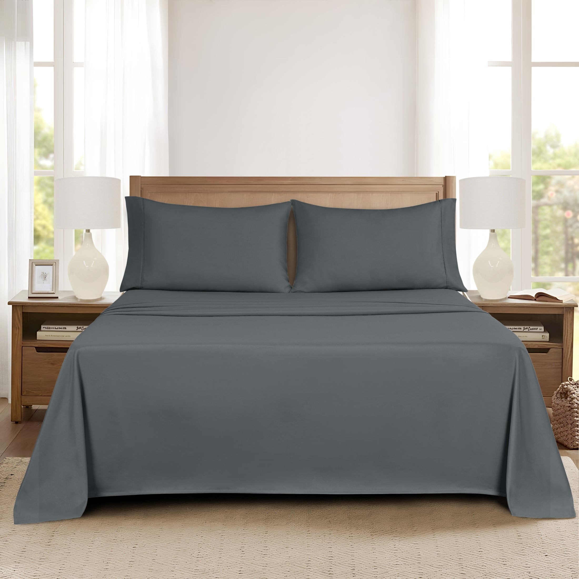 Mainstays Super Soft Brushed Microfiber Bed Sheet Set, Soothing Gray, Queen, 4 Piece - Image 2