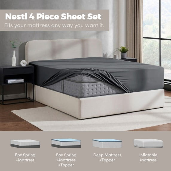 Nestl Queen Sheets Set, 1800 Series 4 Piece Sheets , Luxury Soft Microfiber Queen Size Bed Sheets Set, Gray - Image 4