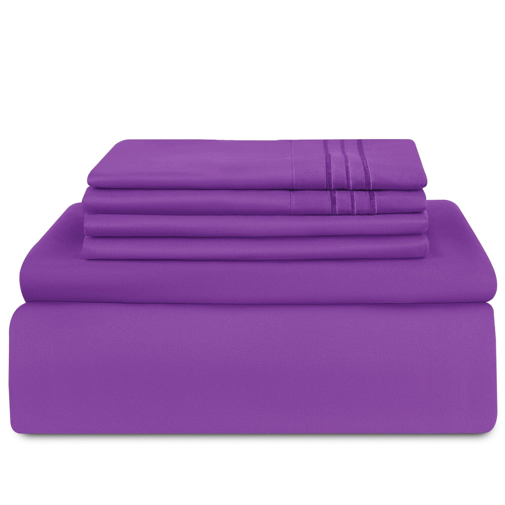 King Bed Sheets - 16 Inch Deep Pocket 6 Piece Microfiber Bedding Sheets & Pillowcase Sets - Purple - Image 3